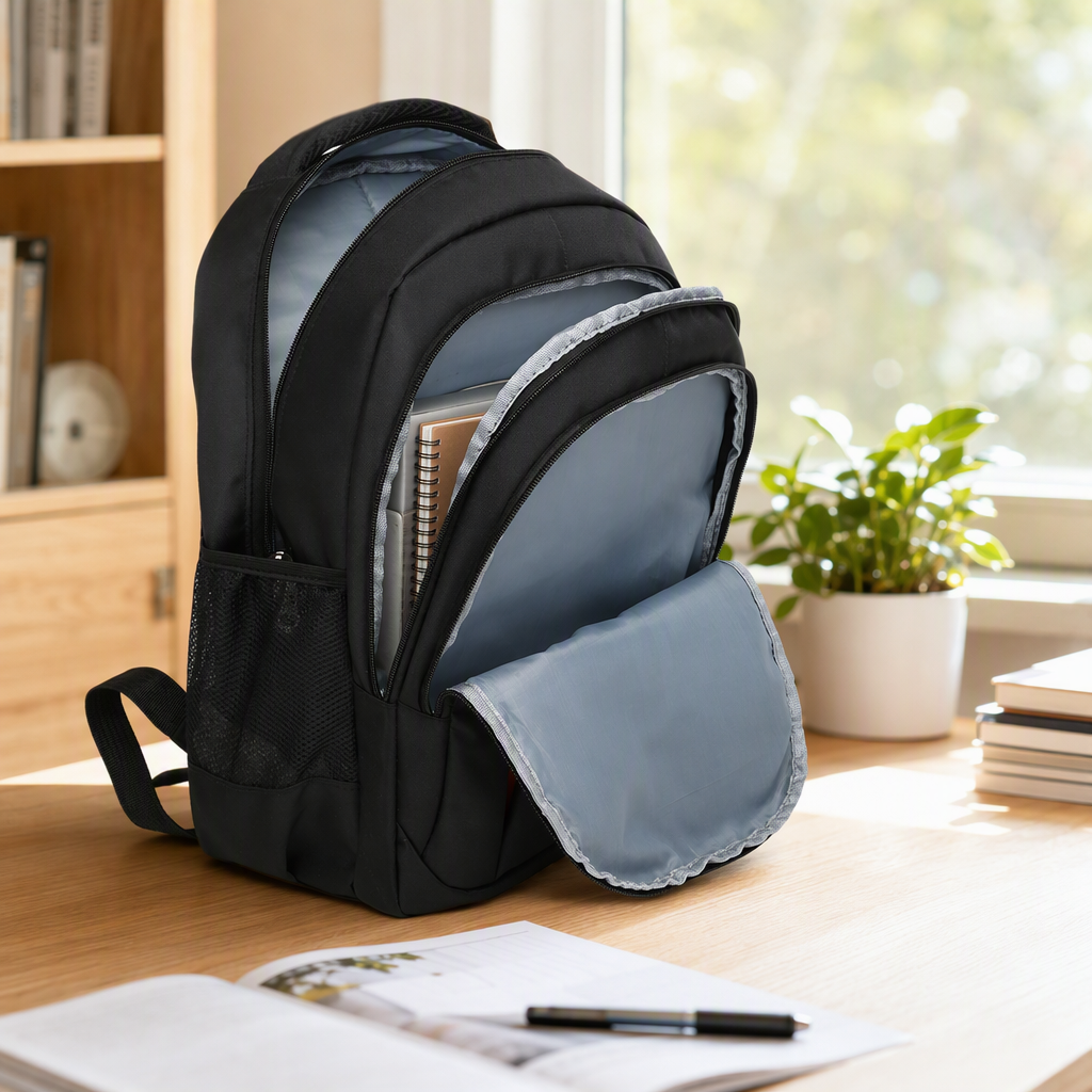 This black, simple business and casual backpack is lightweight, wear-resistant and has a large capacity for commuting and student use details Picture