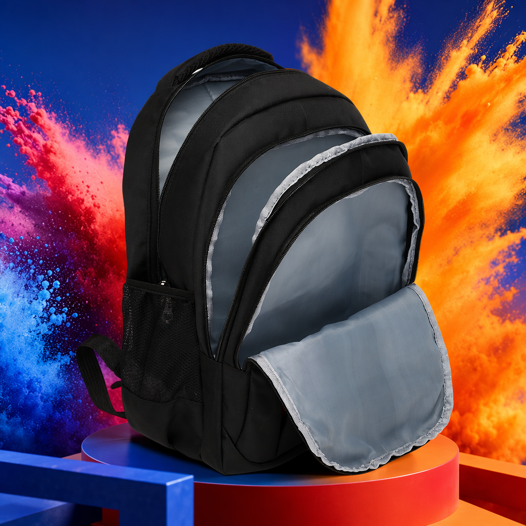 This black, simple business and casual backpack is lightweight, wear-resistant and has a large capacity for commuting and student use Specification image