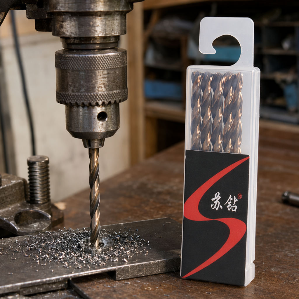 Suzuan Baowang Drill black packaging box, 4 pieces of 4.2MM metal dark brown spiral drill bits for industrial grade details Picture