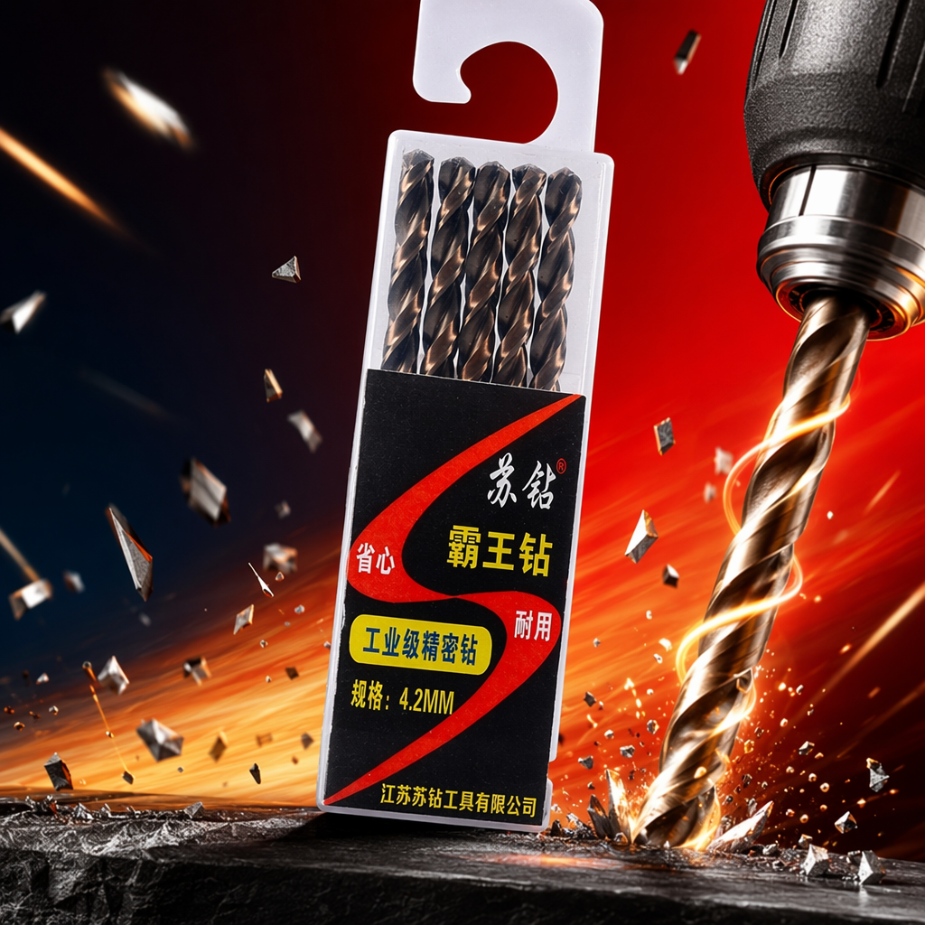 Suzuan Baowang Drill black packaging box, 4 pieces of 4.2MM metal dark brown spiral drill bits for industrial grade Specification image