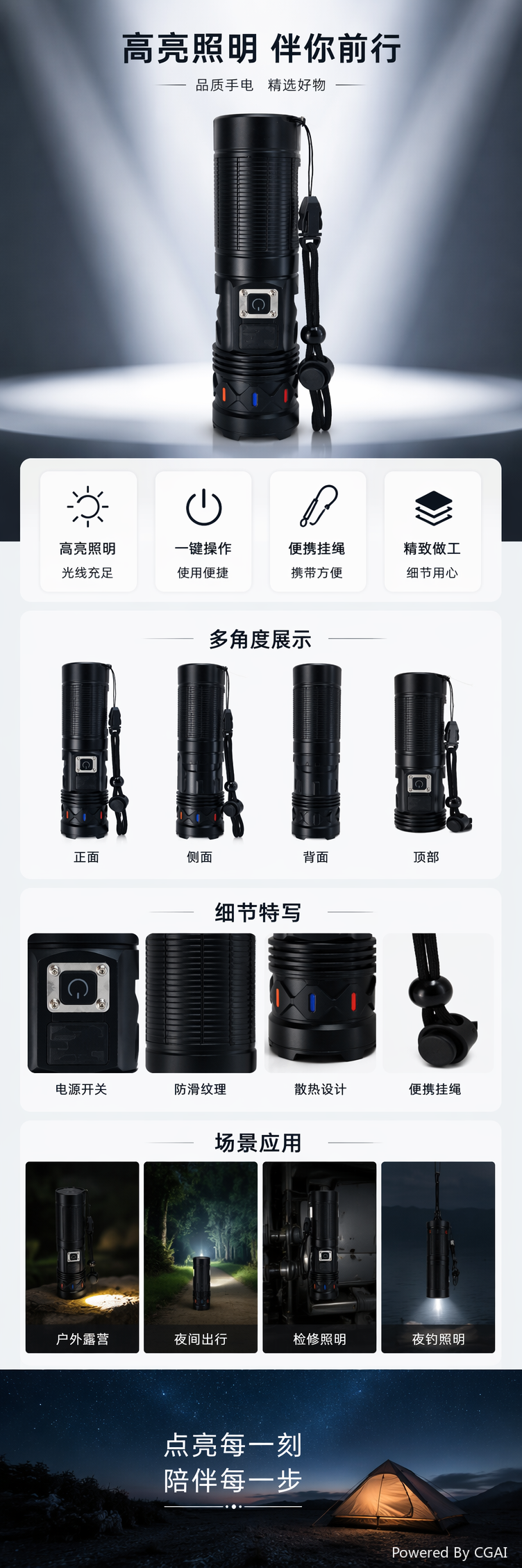 New white laser high-intensity long-range flashlight, outdoor lighting, household emergency flashlight, rechargeable with digital display zoom flashlight detail image 1