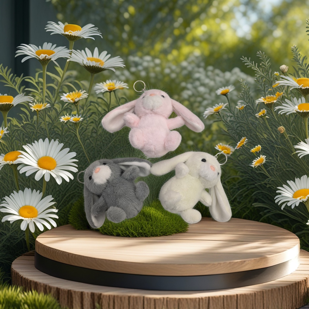 Lindo conejo de peluche llavero rosa gris blanco colgante de dibujos animados pareja regalo creativo accesorios bolsa colgante Specification image