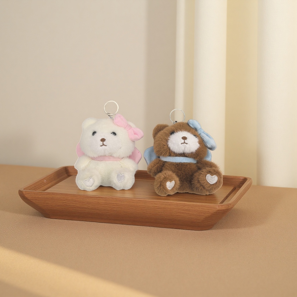 Lindo blanco peluche oso llavero suave adorable dibujos animados colgante marrón peluche oso llavero moda tendencia accesorios Application Scenario