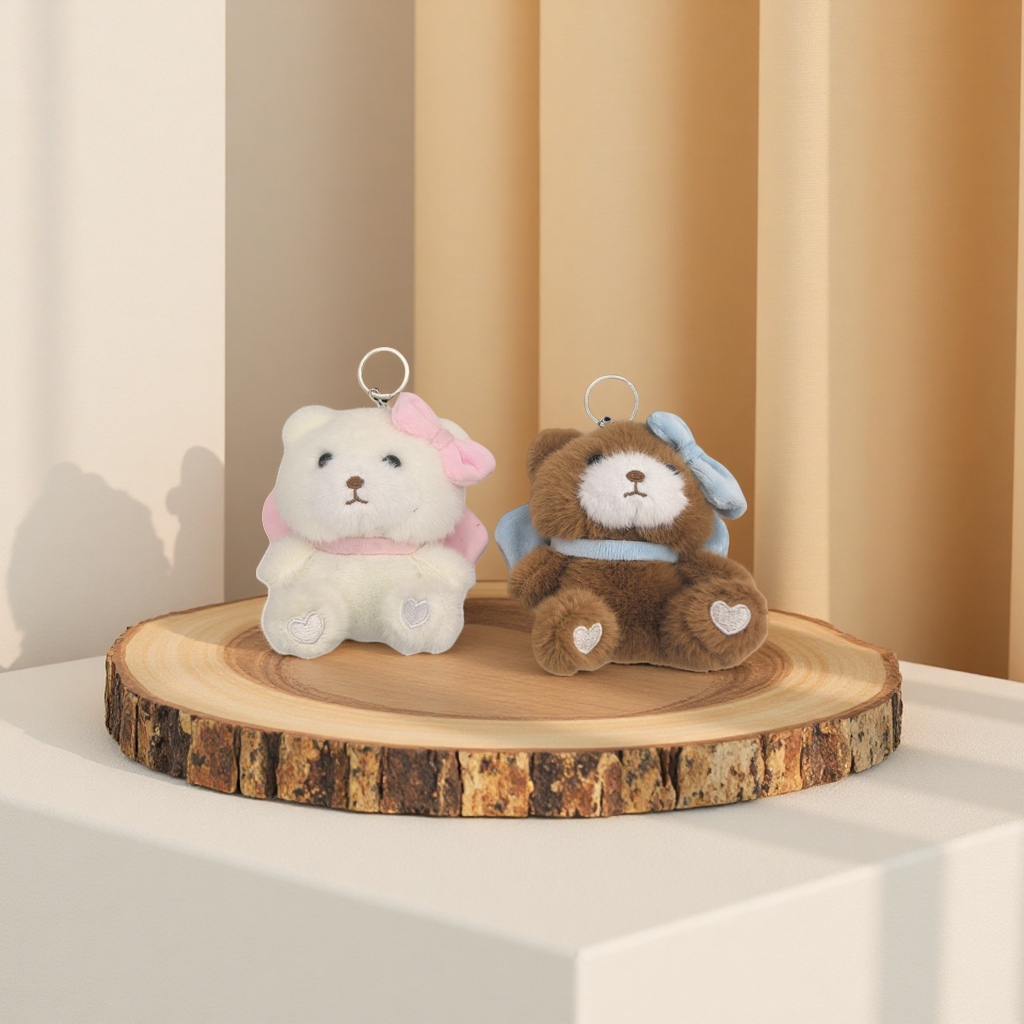 Lindo blanco peluche oso llavero suave adorable dibujos animados colgante marrón peluche oso llavero moda tendencia accesorios