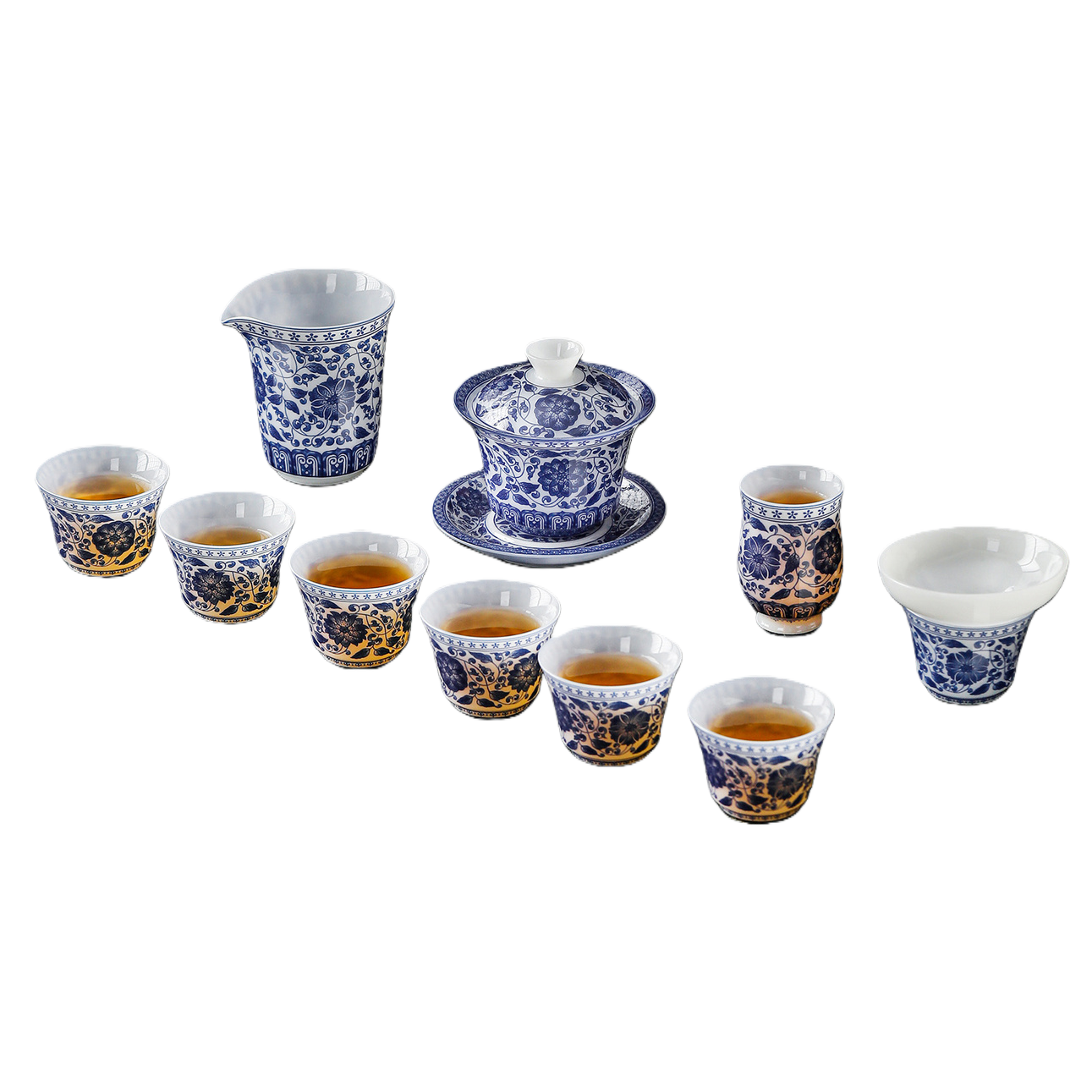 Blue and white porcelain tea set, ceramic Gongfu tea set gift box, home and office tea ceremony supplies Item Picture