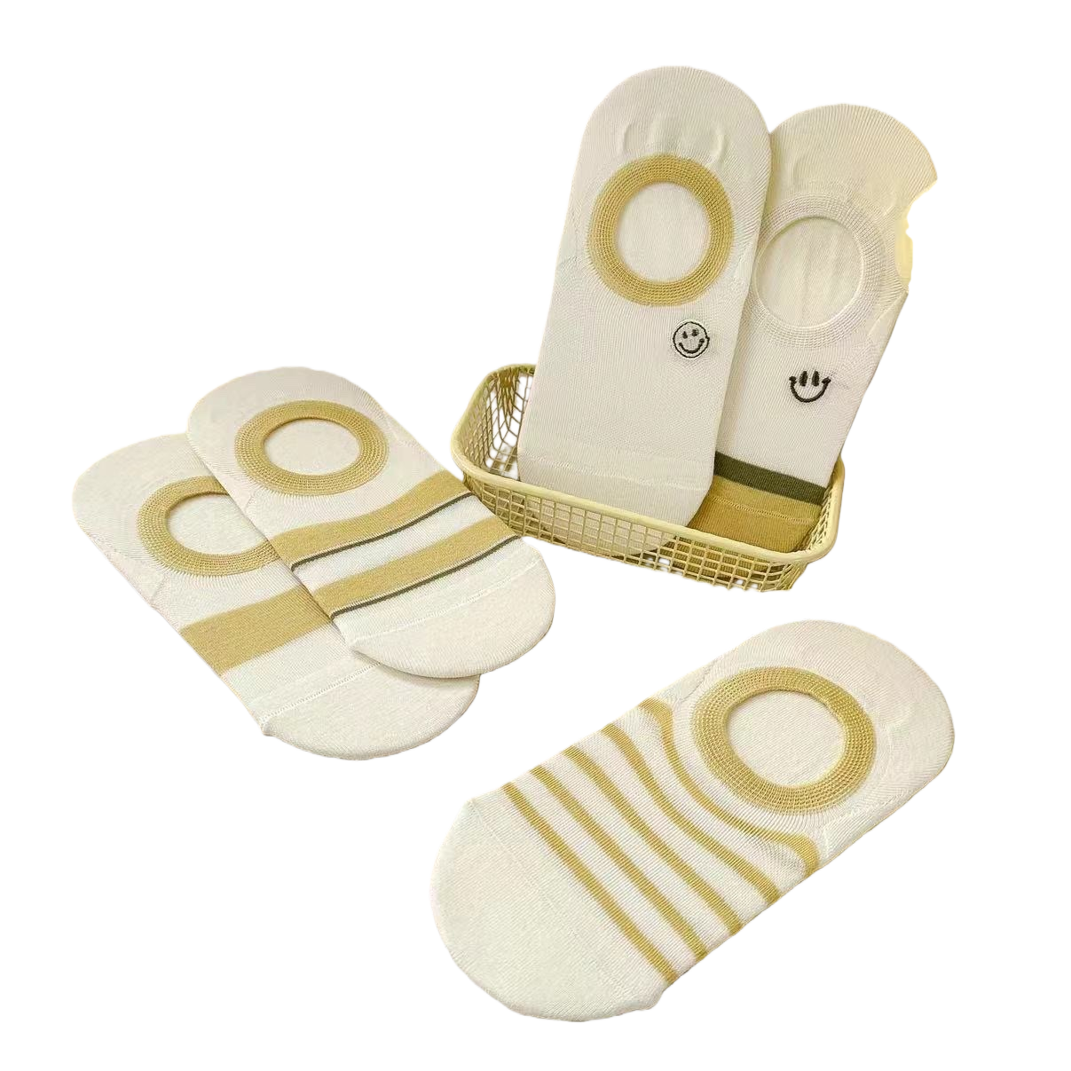 Off-white striped boat socks, pure cotton, sweat-absorbing and anti-slip, unisplus-style Item Picture