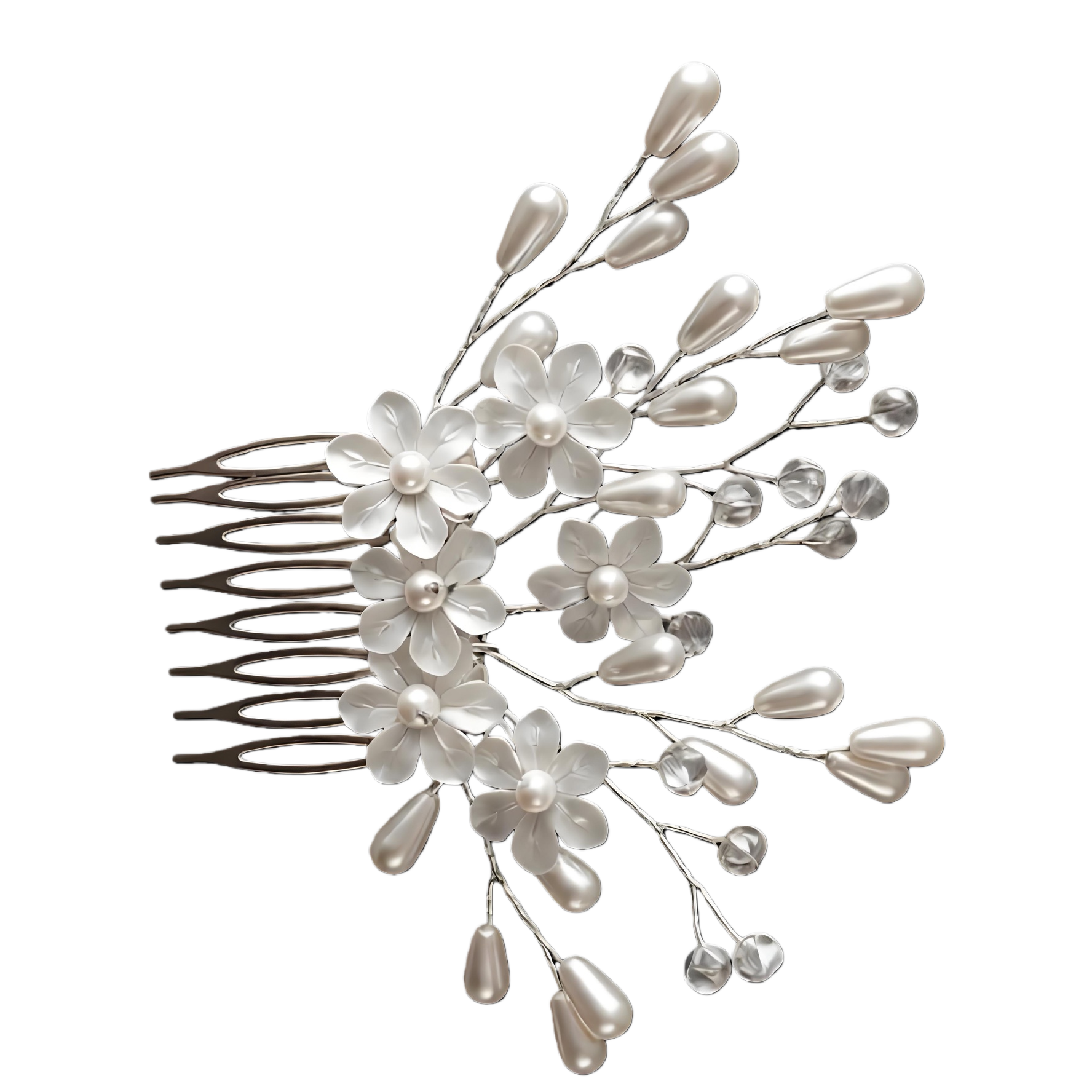 Silver pearl flower hair comb, elegant lady's headwear and hairpin decoration Item Picture