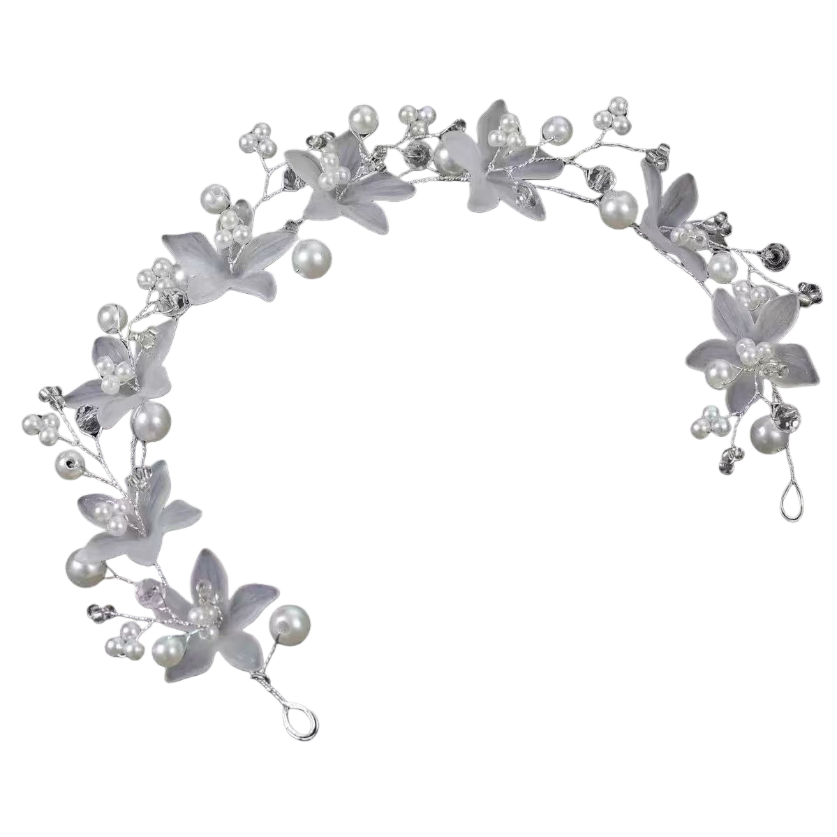 Flores blancas con aro de pelo perla para mujeres versión coreana simple y versátil tocado Item Picture