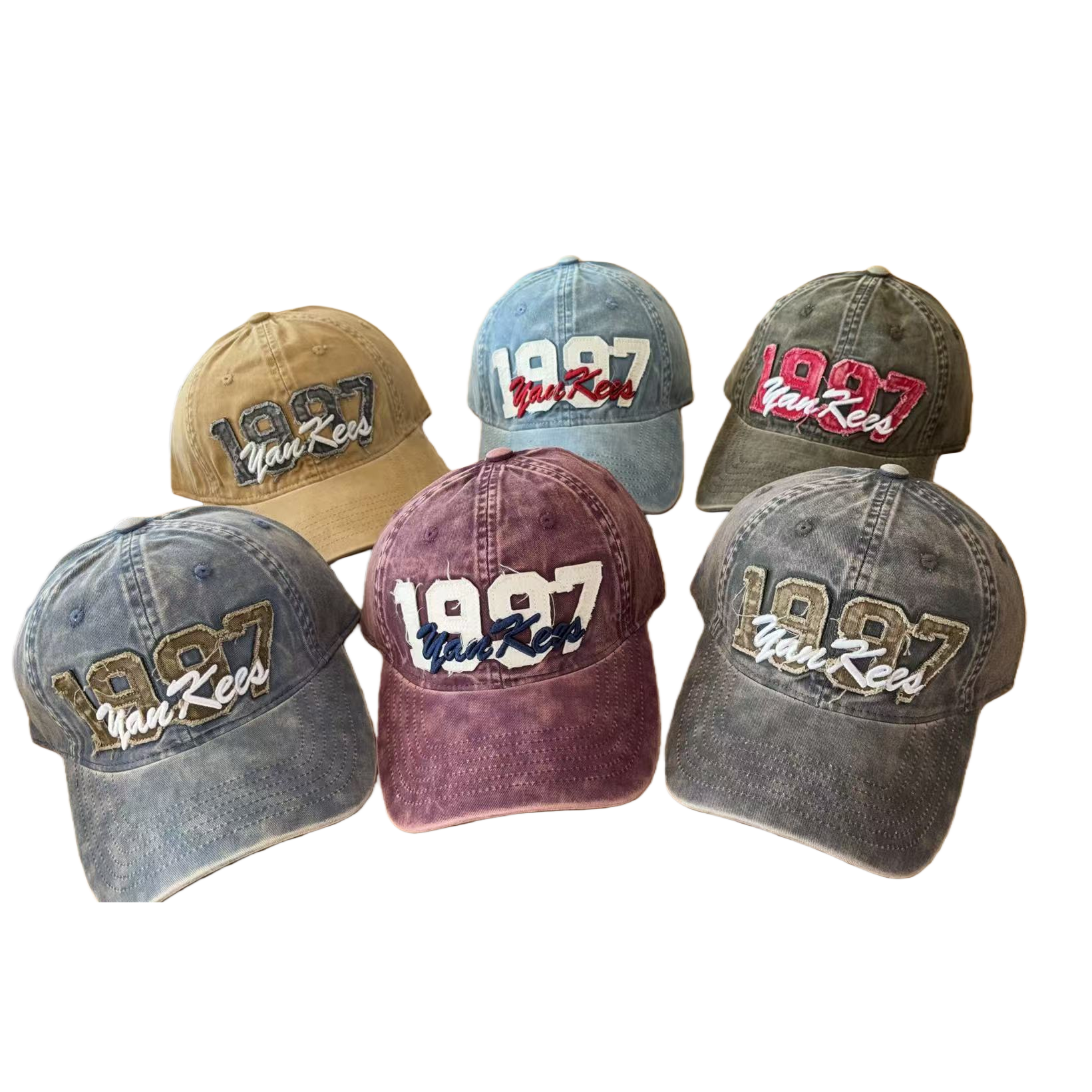 A multi-color denim baseball cap printed with the 1997 YanKees logo, a casual, versatile and trendy cap for both men and women Item Picture