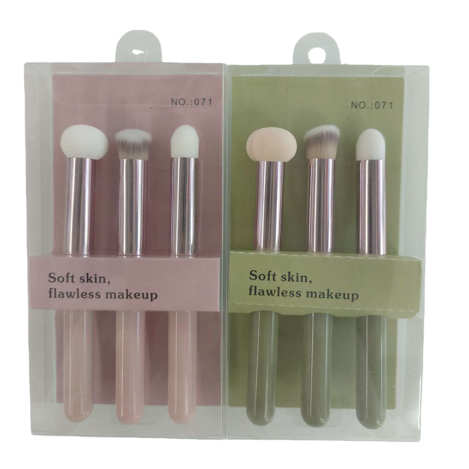 Pink and green packaging set of three makeup brushes, soft and delicate, multi-functional makeup tools, essential beauty gift box Item Picture
