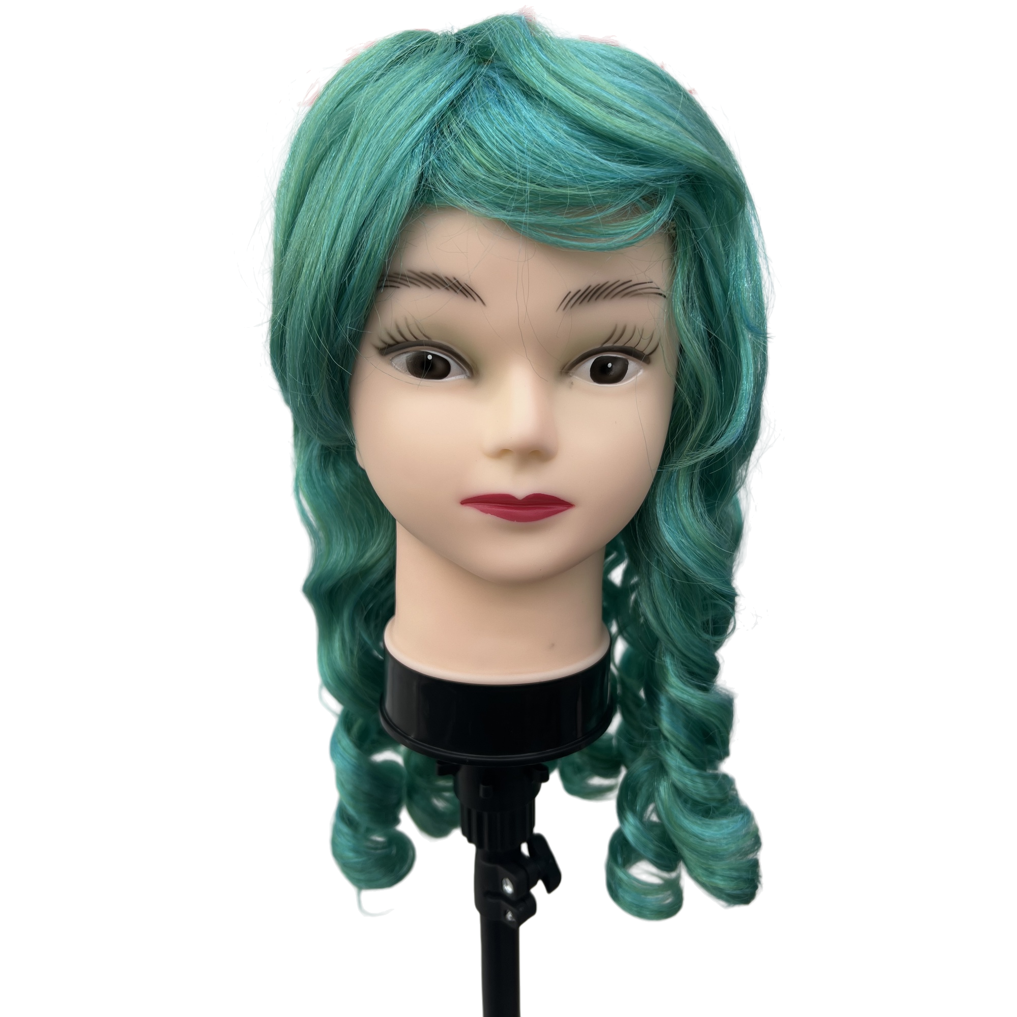 Natural curly cyan green wig head mold detachable multi-color design display model hair dummy head display product Item Picture