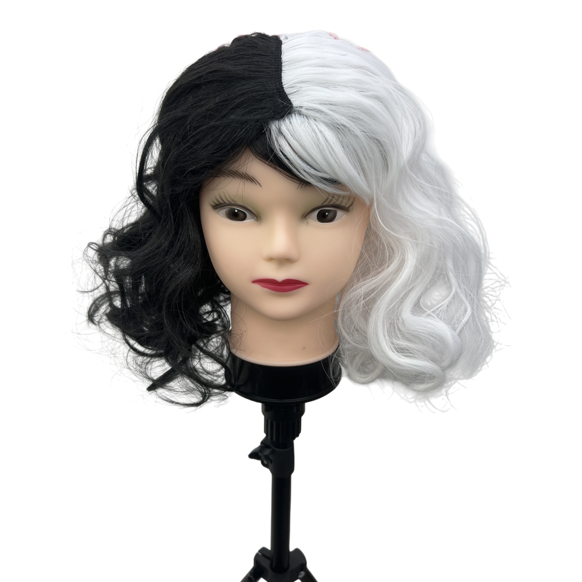 Black and white dual-color wig, doll head model, children's toys, DIY decorative accessories, creative display items, collectibles Item Picture