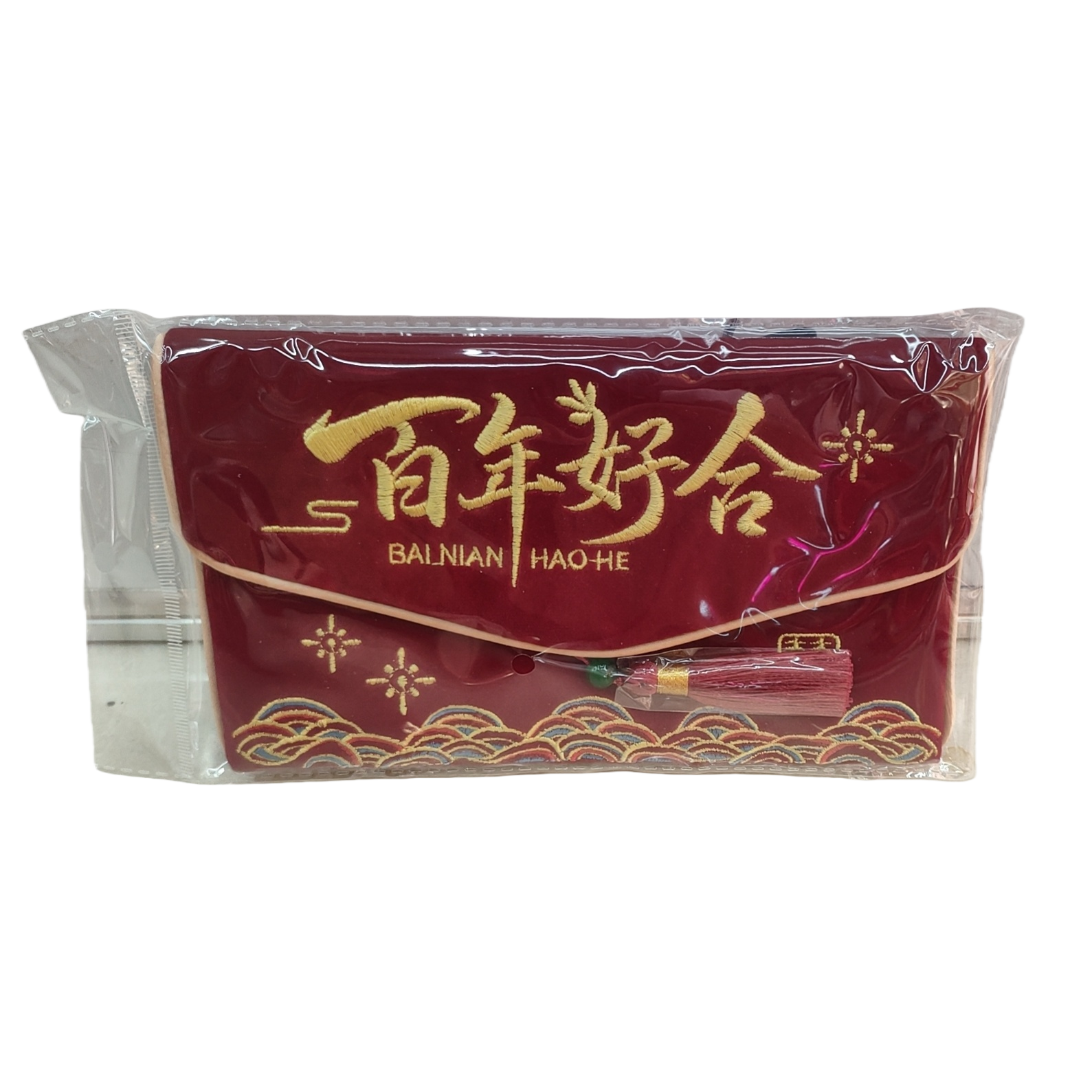 Centenario buen cierre bordado dorado bolsa de sobres rojos onda mascota patrón de nubes borlas rojas decoración fiesta paquete de regalo de boda correo Item Picture