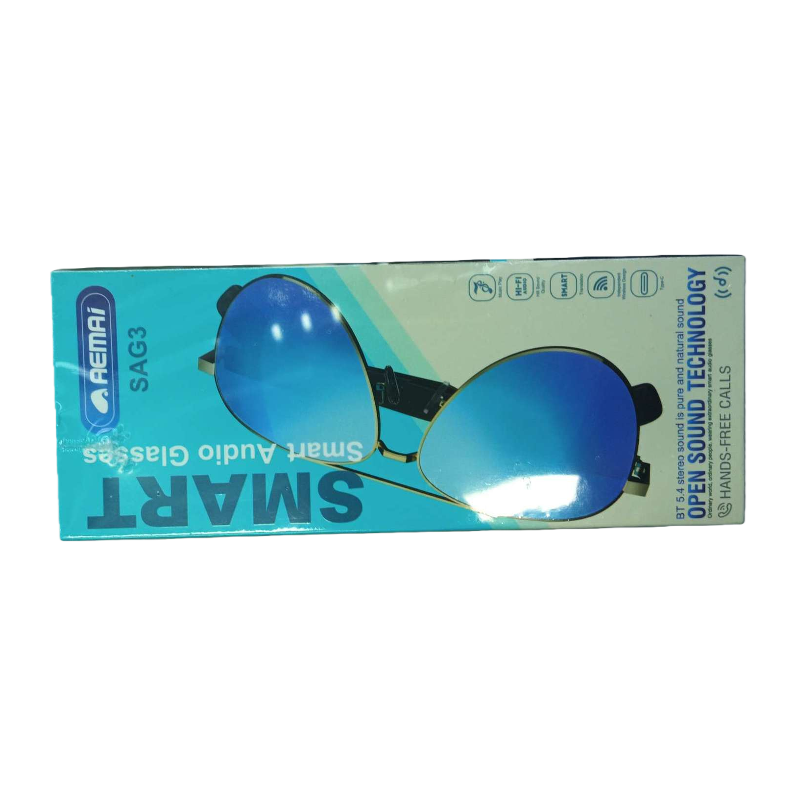 Blue packaging box smart audio glasses, high-definition call Bluetooth headphones, fashionable, portable and multi-functional glasses device Specification image