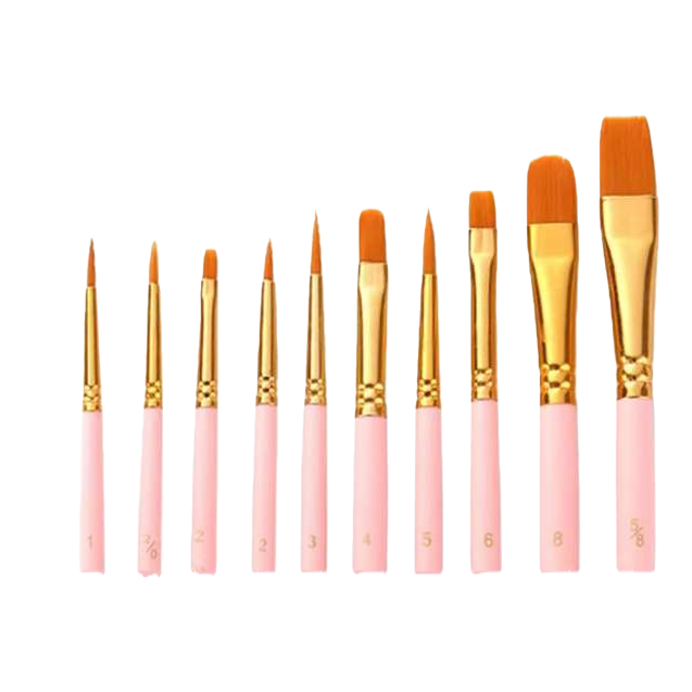 Pink handle, golden metal band, orange bristles, brush set, multi-purpose painting tools, professional handicraft supplies Item Picture