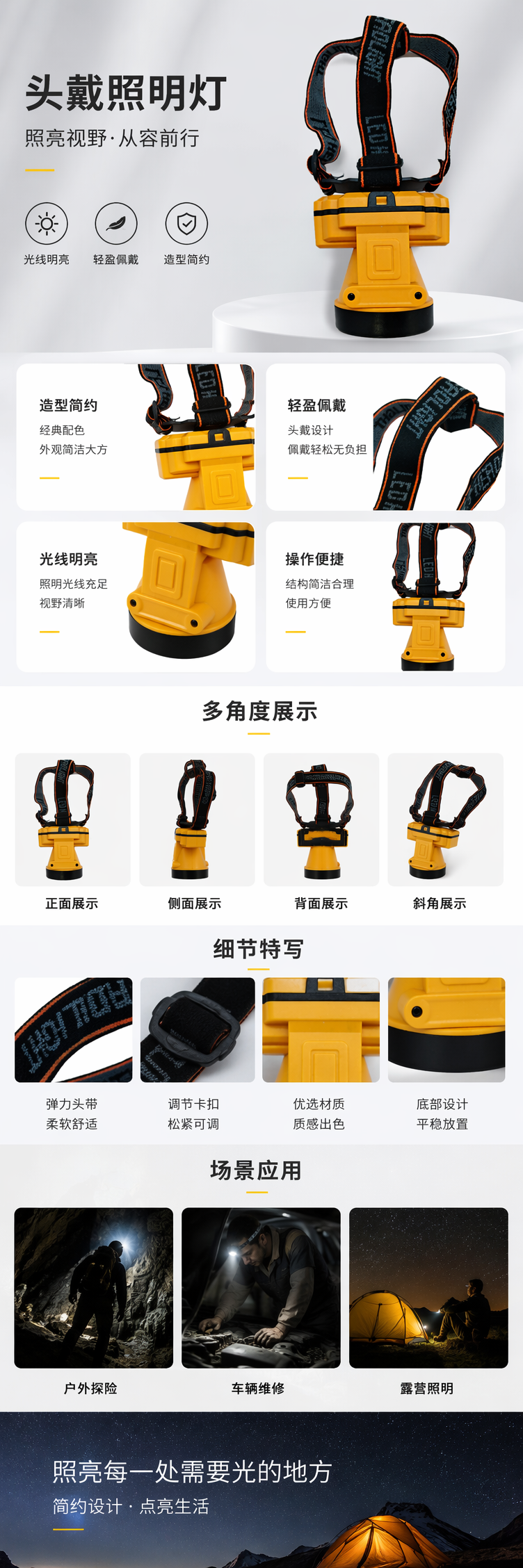New large floodlight intelligent sensor headlamp, electric display rechargeable detachable battery headlamp, outdoor hiking, home emergency headlamp detail image 1