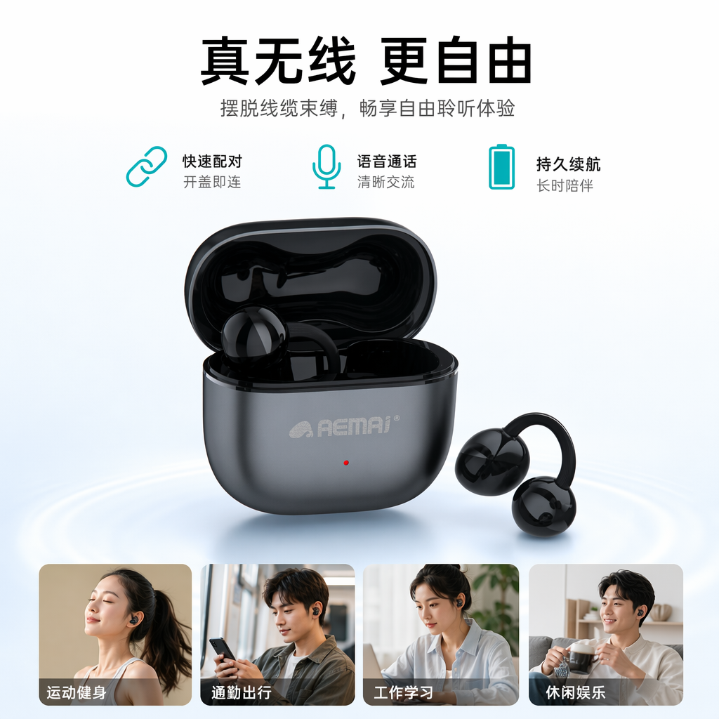Fashionable white packaging box wireless headphones, high-definition stereo Bluetooth headphones, portable and suitable for sports