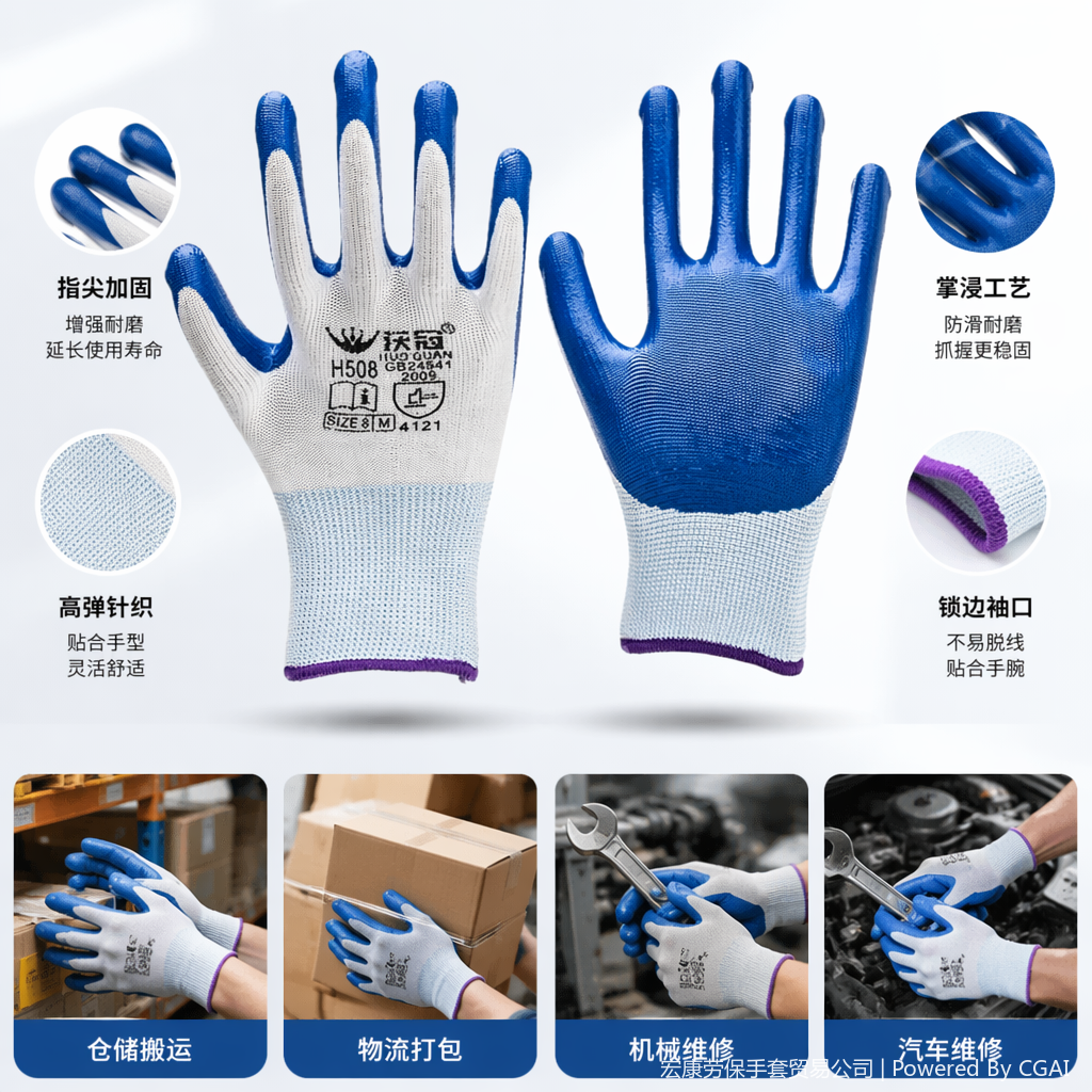 Guantes de protección azul y blanco transpirables resistentes al corte de trabajo guantes de protección de manos resistentes al desgaste suministros de protección laboral