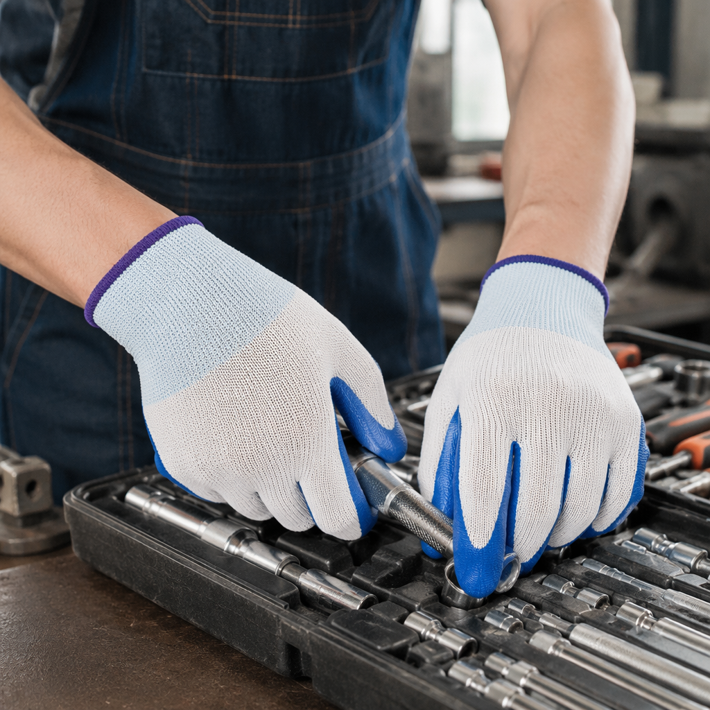Guantes de protección azul y blanco transpirables resistentes al corte de trabajo guantes de protección de manos resistentes al desgaste suministros de protección laboral - 2