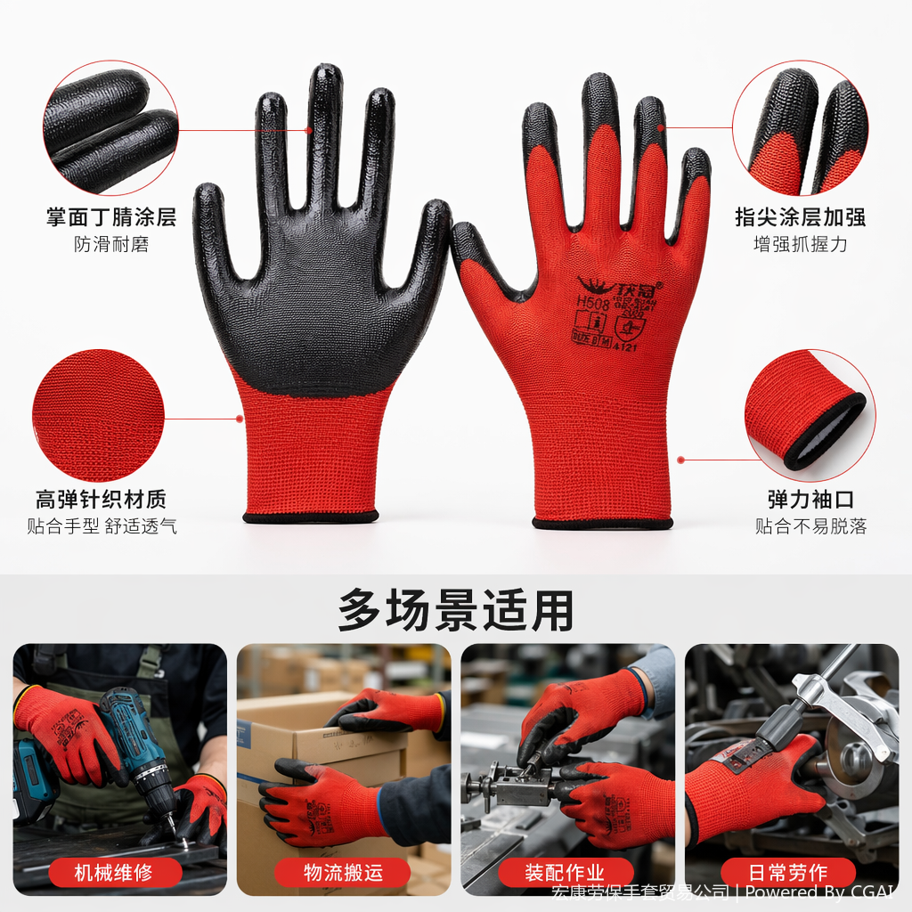 Guantes resistentes al corte resistentes a la abrasión multifuncionales rojo y negro de color guantes protectores de protección laboral duraderos y flexibles para trabajos industriales aplicables