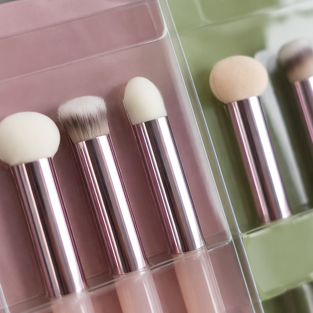 Pink and green packaging set of three makeup brushes, soft and delicate, multi-functional makeup tools, essential beauty gift box Application Scenario