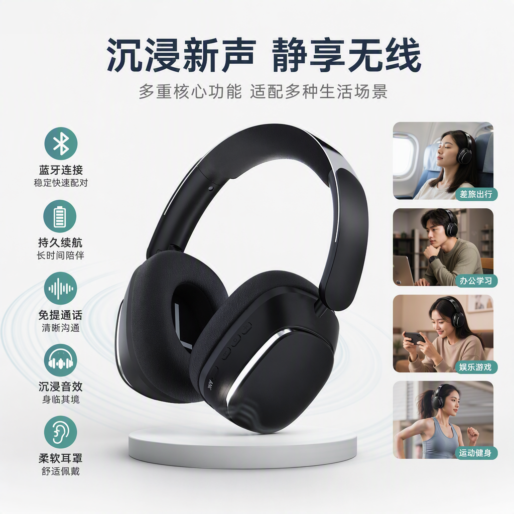 High-quality black over-ear earphone packaging box, portable and durable storage box, compatible with multiple styles, simple and fashionable design
