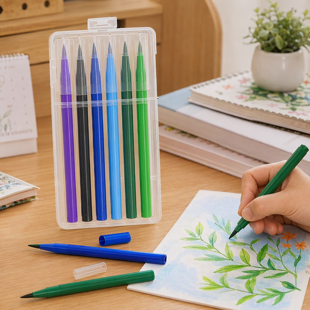 Colorful watercolor pen plastic storage box, student painting supplies, creative colored pen set, portable colored pen case details Picture
