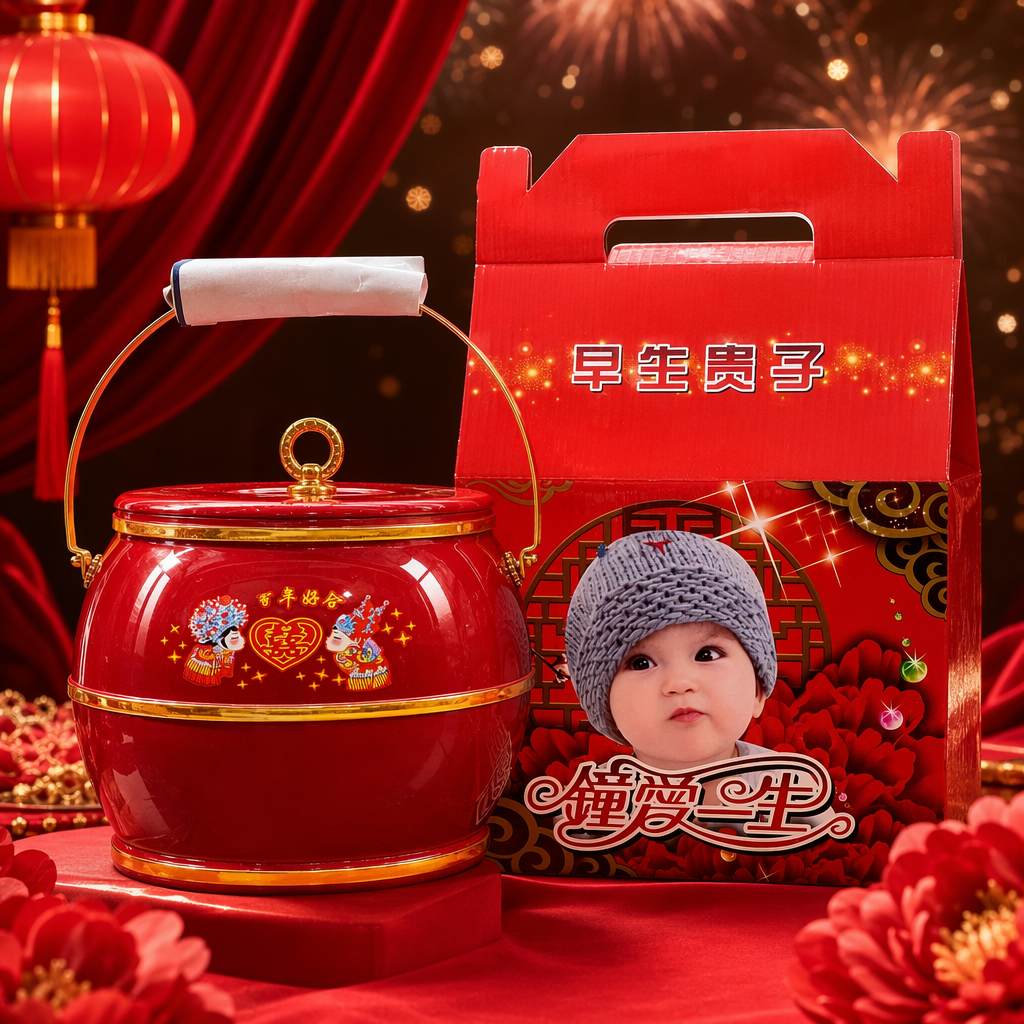Cesta roja caja de regalo paquete portátil regalo de vacaciones cálido y práctico año nuevo decoración festiva Specification image