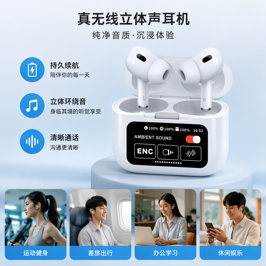 The white wireless earphone storage case, portable earphone protection case and earphone accessory storage bag are simple and fashionable