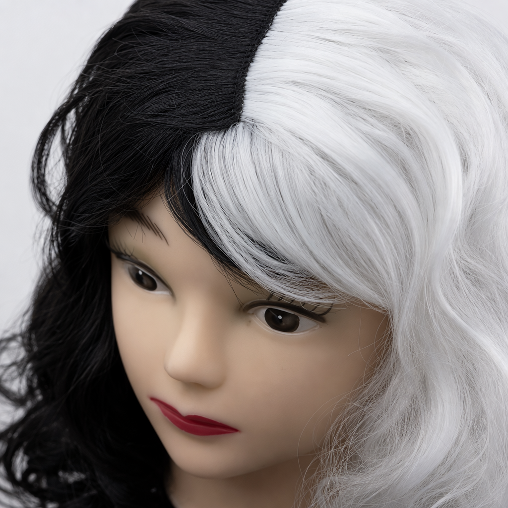 Black and white dual-color wig, doll head model, children's toys, DIY decorative accessories, creative display items, collectibles Application Scenario