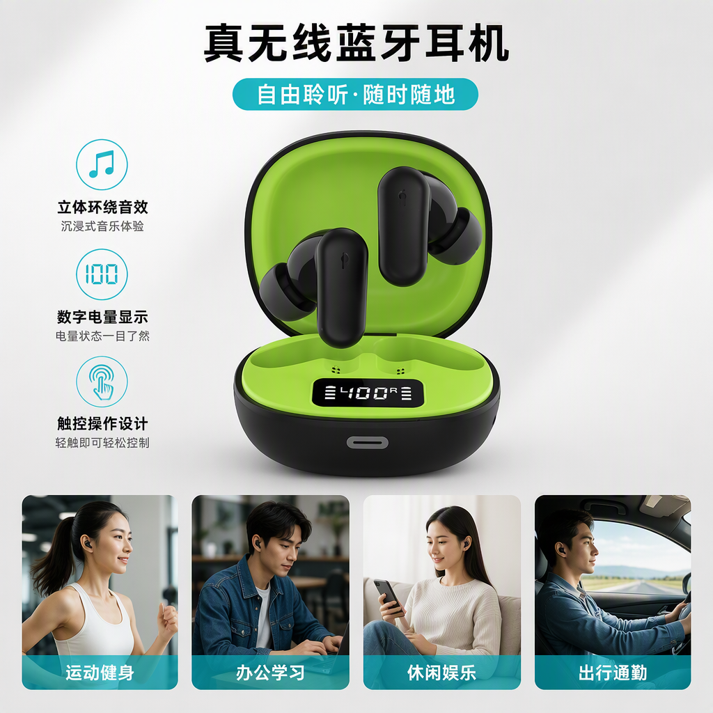 Blue and white simple packaging true wireless headphones, high-definition stereo, long-lasting portable in-ear headphones