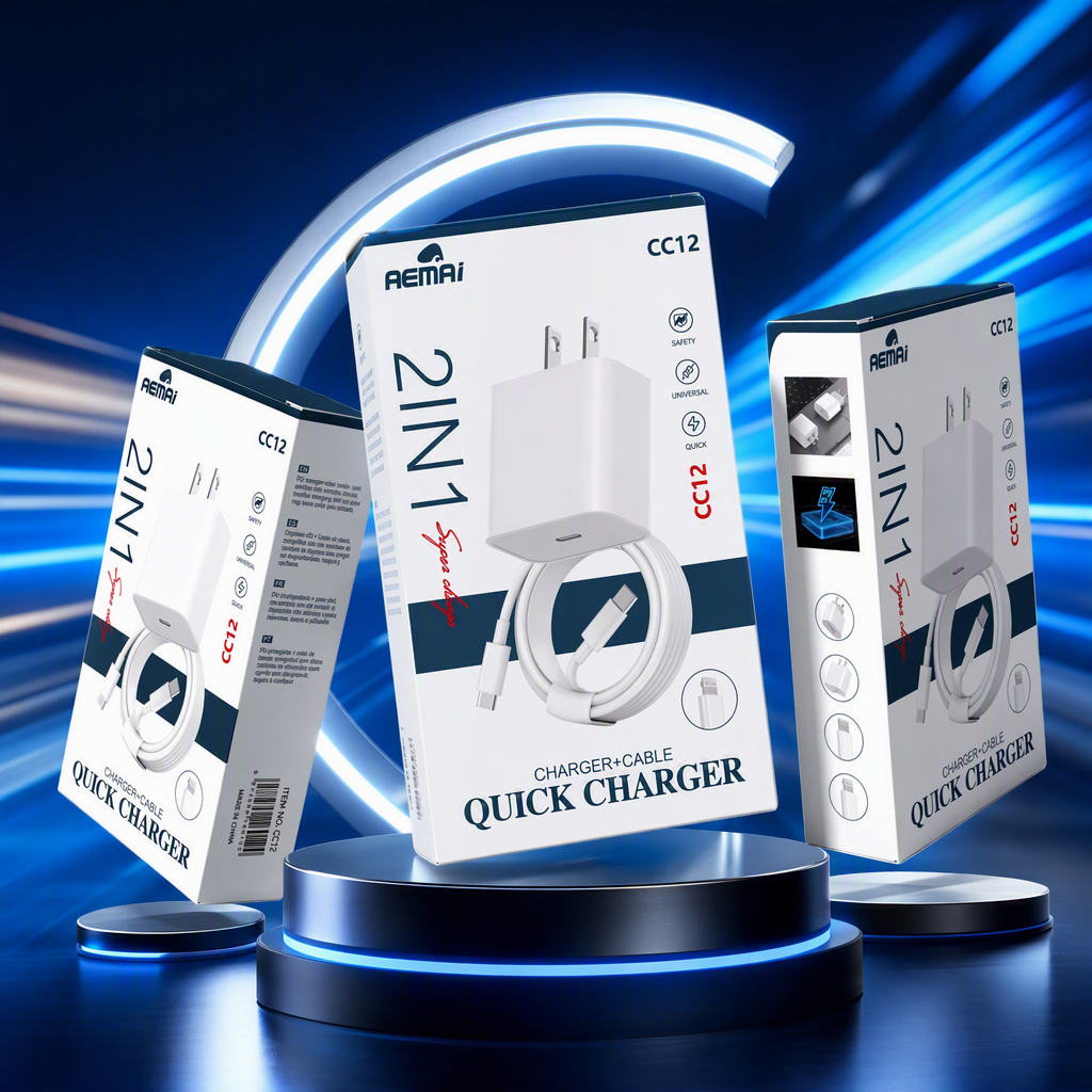 The multi-functional white charger packaging box is a portable storage box that is suitable for various charging devices. It features a simple design for organizing and storing Specification image