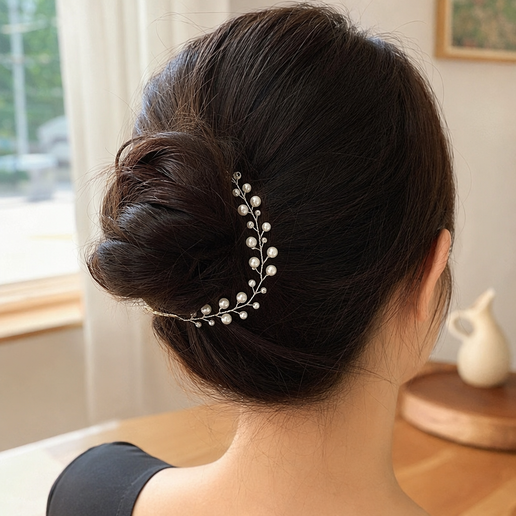 The golden pearl hairpin decoration is an elegant and stylish headwear for ladies, versatile and fashionable details Picture