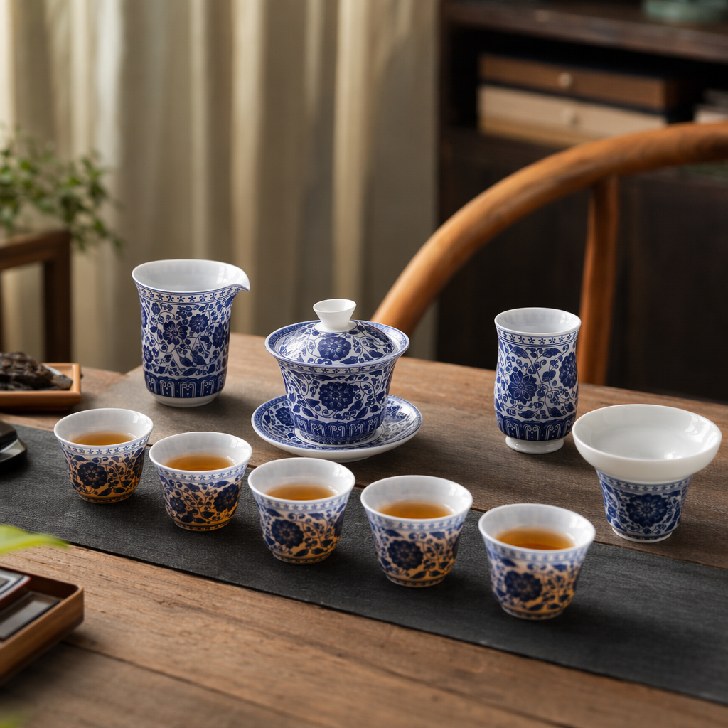 Blue and white porcelain tea set, ceramic Gongfu tea set gift box, home and office tea ceremony supplies details Picture