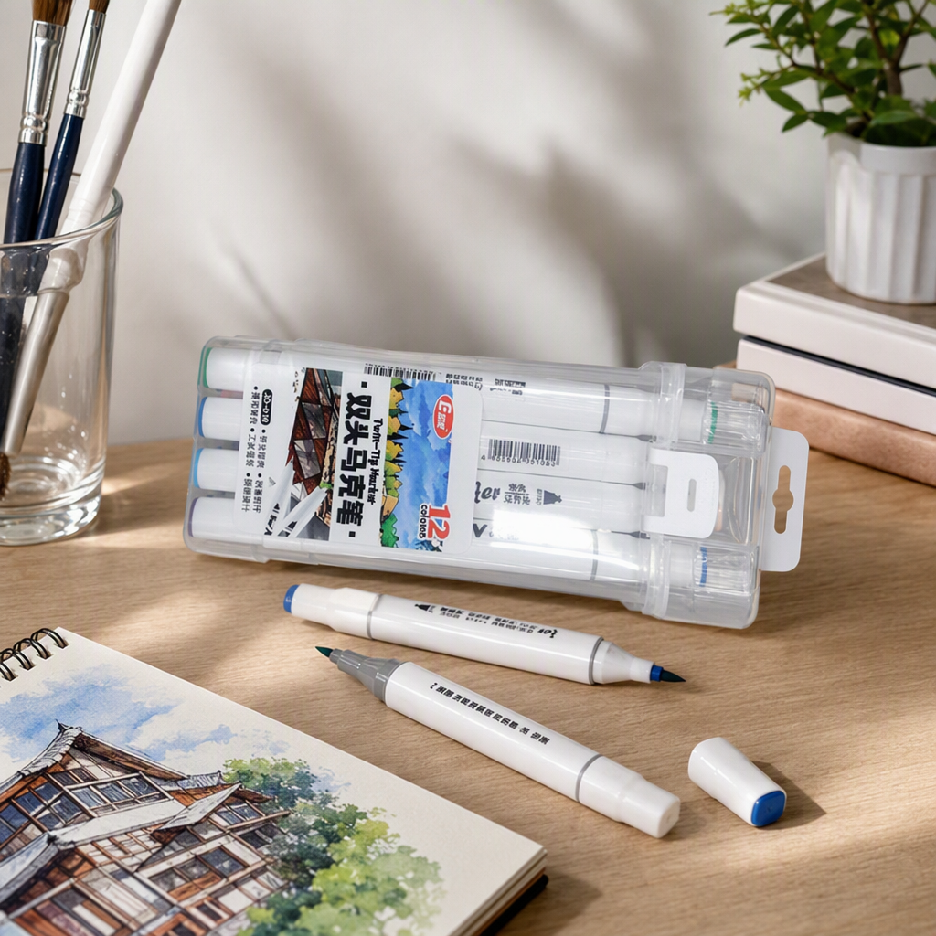 The colorful marker pens and white pen case store students' drawing colored pens and children's creative handicrafts details Picture