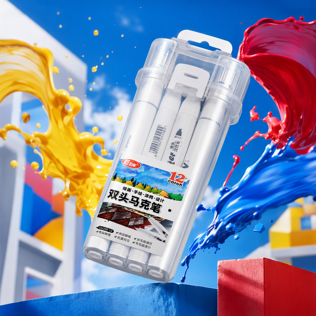 The colorful marker pens and white pen case store students' drawing colored pens and children's creative handicrafts Specification image