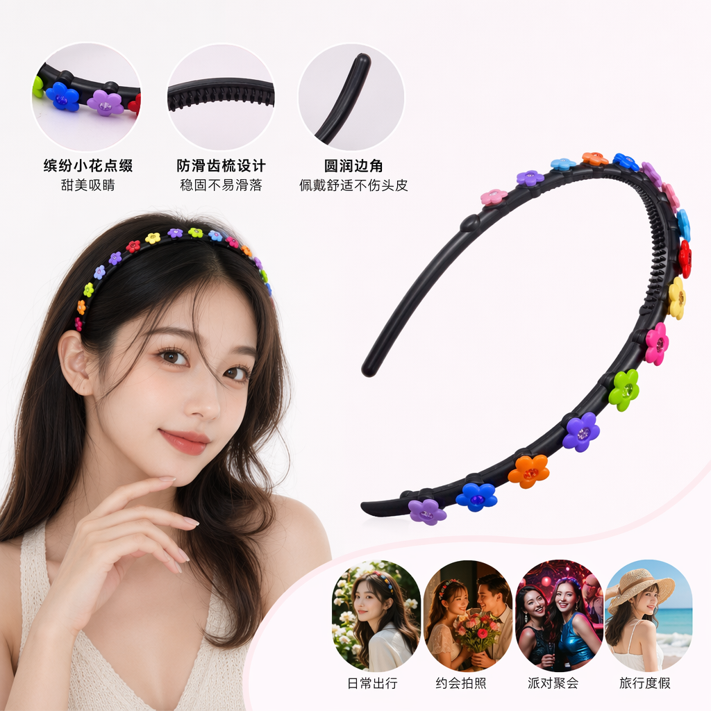 多彩花卉发箍儿童韩版可爱少女发饰头饰发带发夹发饰品详情2