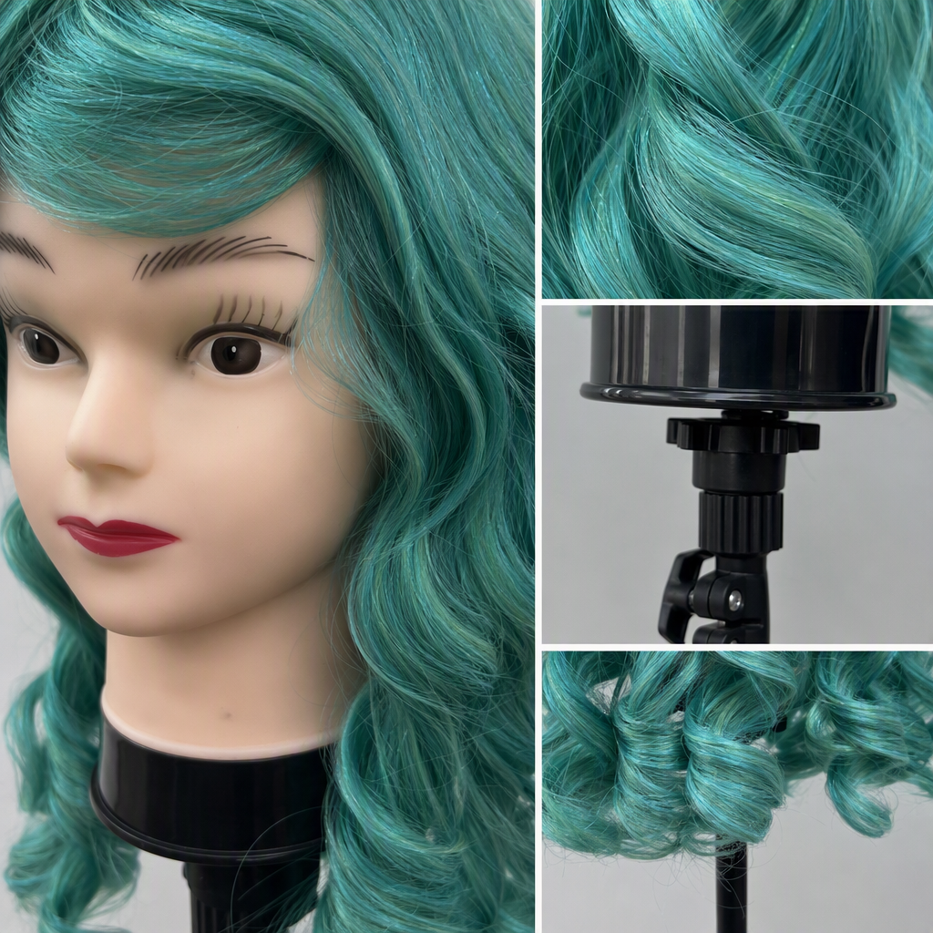 Natural curly cyan green wig head mold detachable multi-color design display model hair dummy head display product Application Scenario