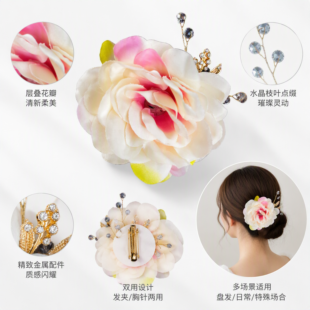 Pink gradient silk flower handcrafted artificial flower decorative item, home flower arrangement gift
