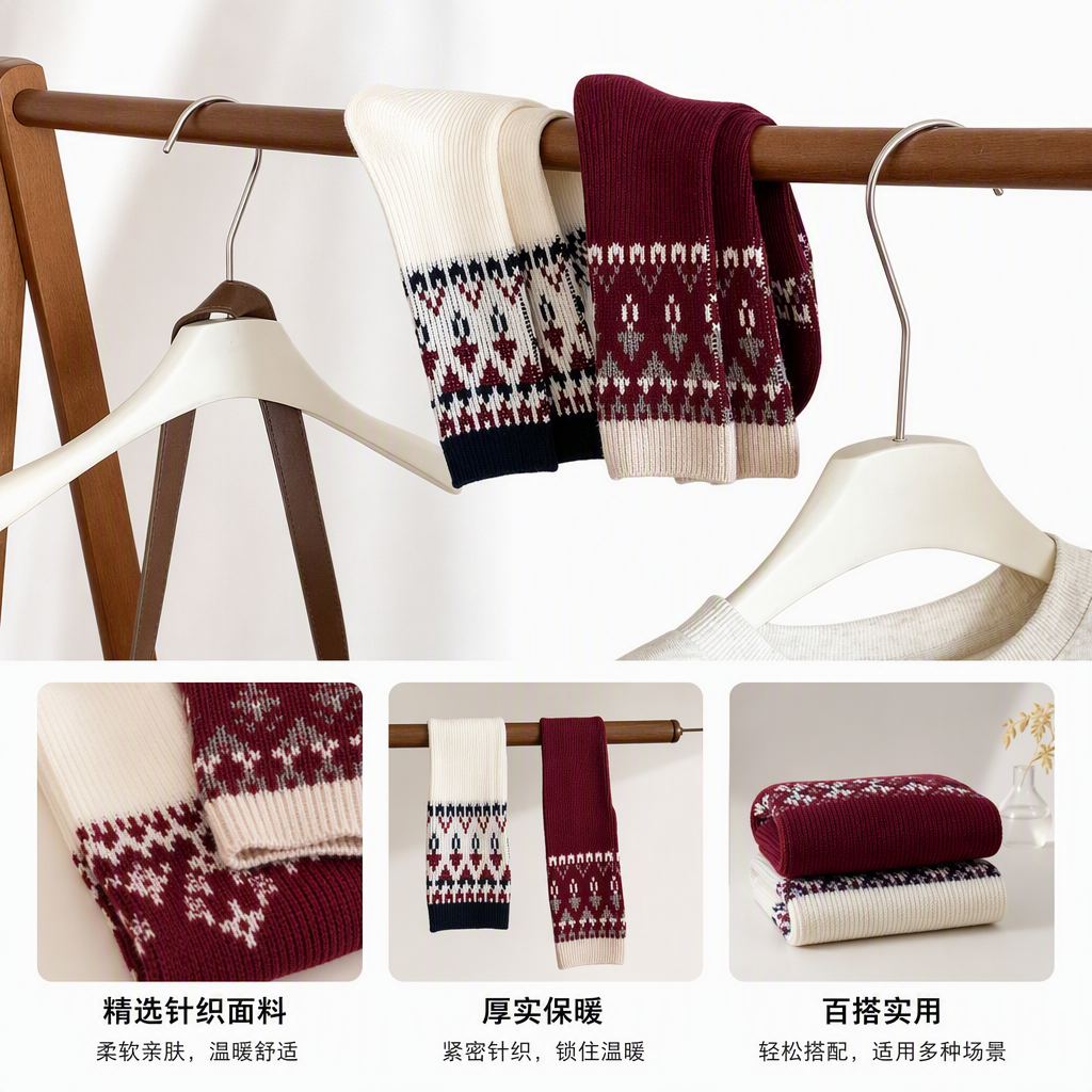 Colorful knitted socks for women in autumn and winter, pure cotton thickened warm mid-calf socks