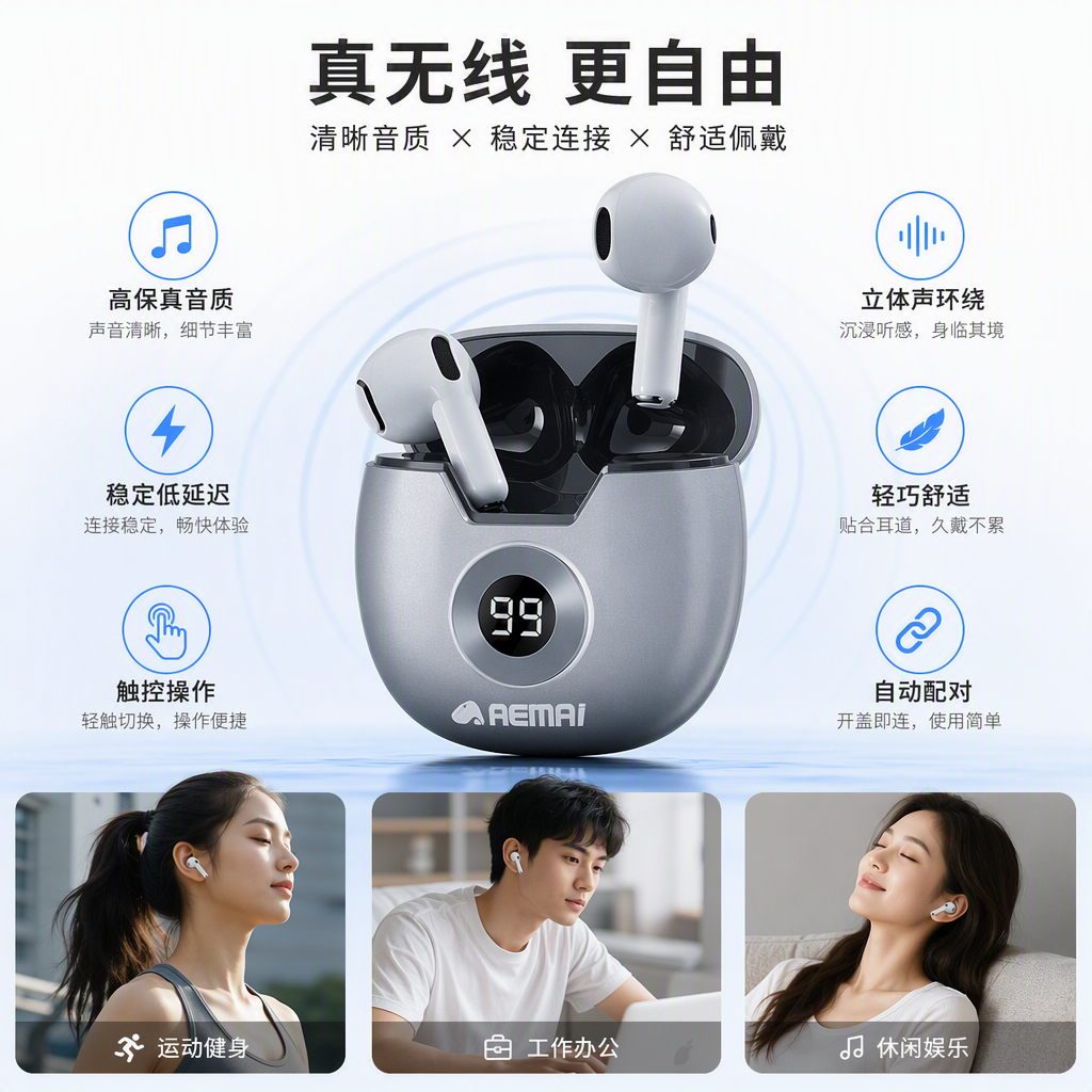 Fashionable blue and white packaging box headphones, high-definition stereo portable music headphones with microphone, suitable for mobile phones and computers
