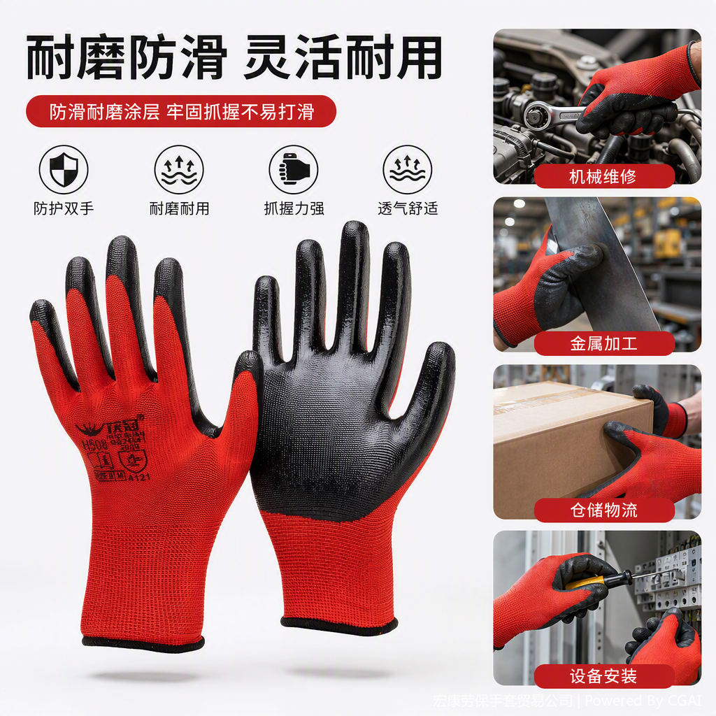 Guantes resistentes a la abrasión de corte multifunción rojo y negro con colores combinados protección laboral guantes de trabajo suministros de protección duraderos