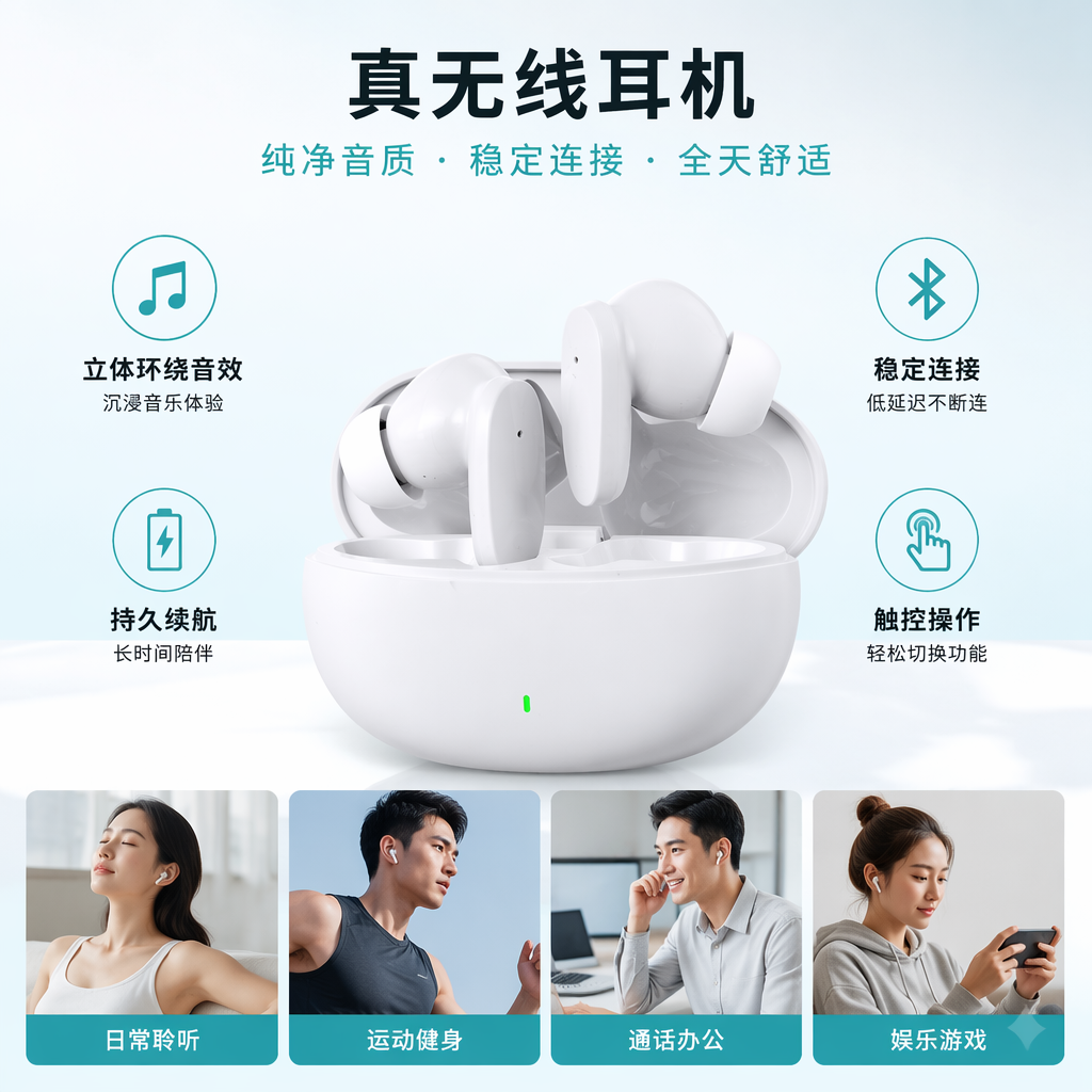 The white wireless earphone storage case, portable charging case, and earphone case storage bag accessories feature a simple design