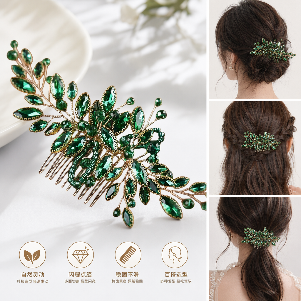 Green gemstone hair comb, natural jade comb, massage the scalp, anti-static and smooth hair