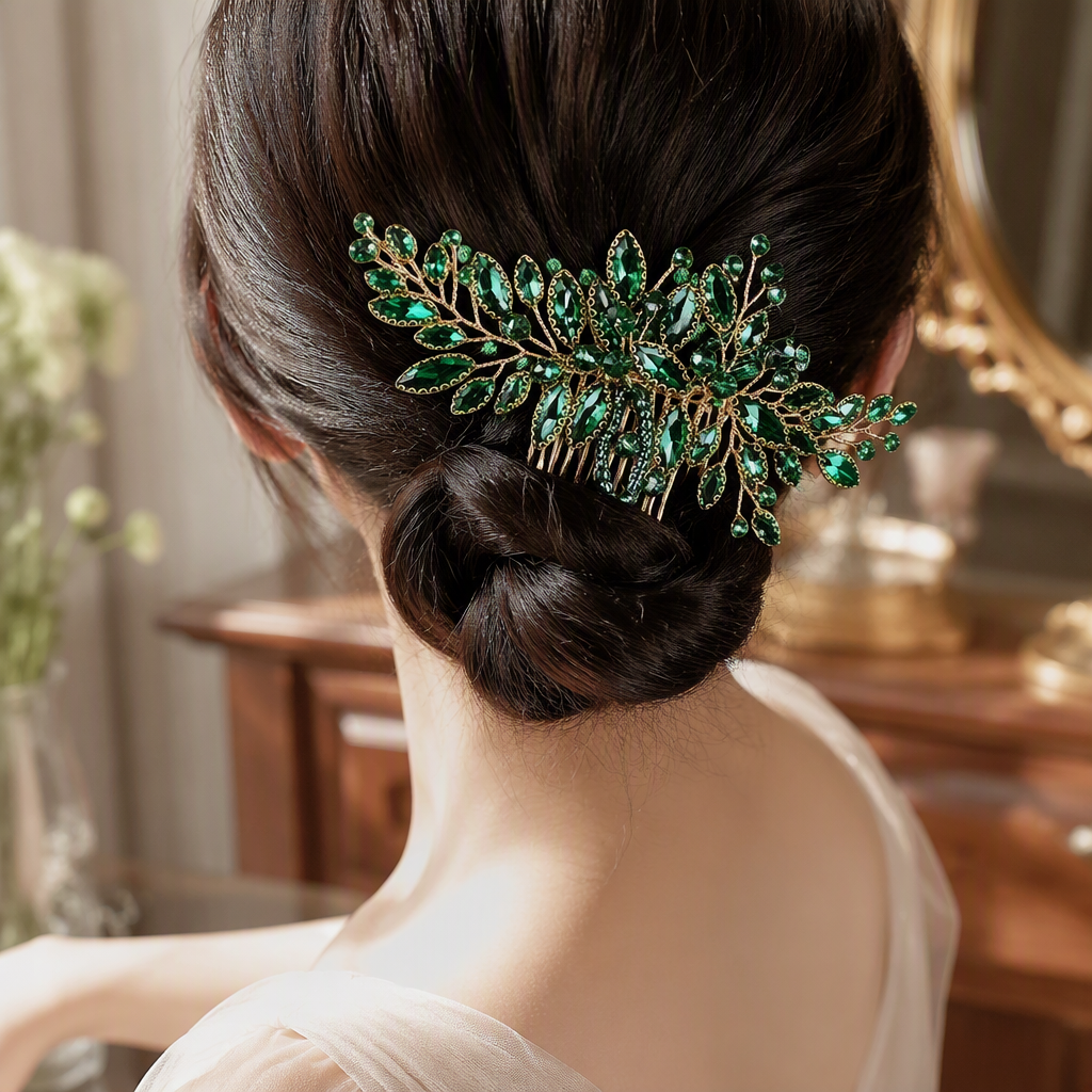 Green gemstone hair comb, natural jade comb, massage the scalp, anti-static and smooth hair details Picture