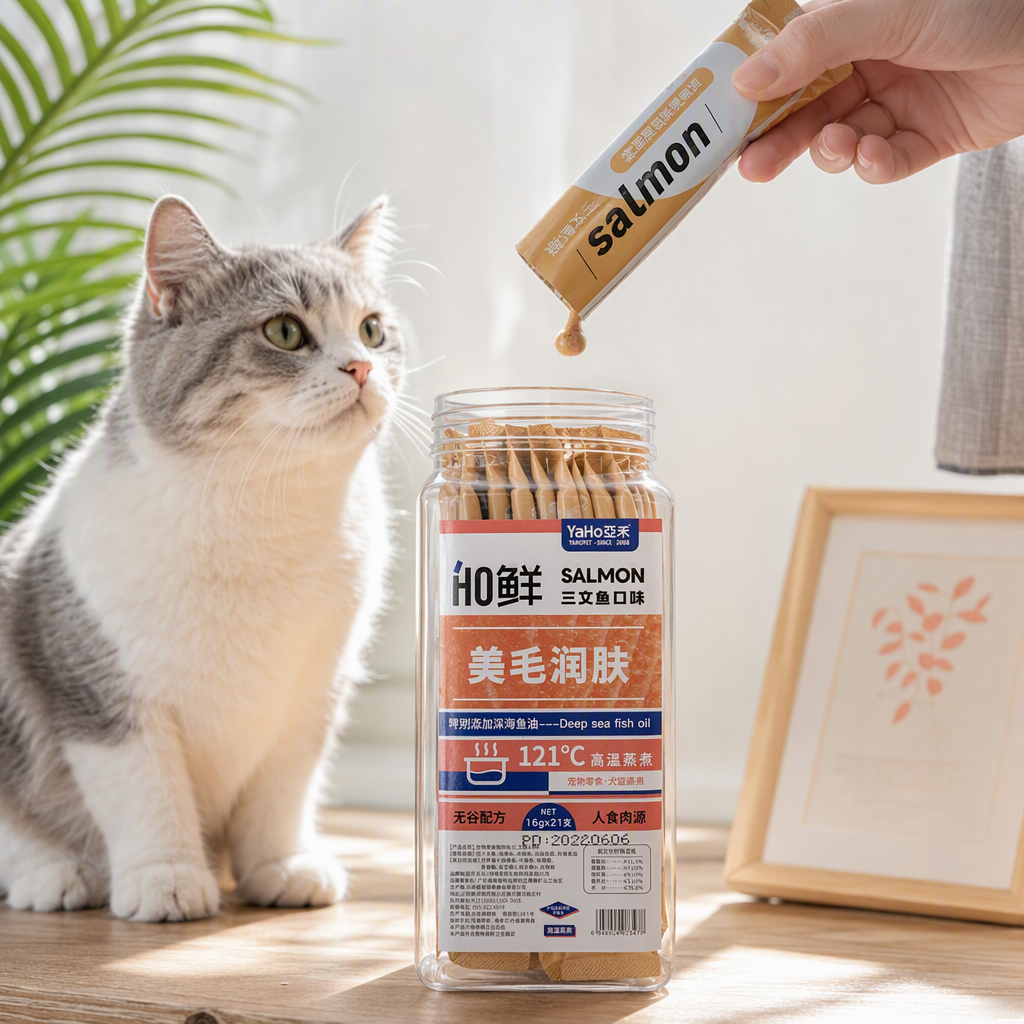Yahe SALMON Salmon Pet Snacks 16g21 pieces, grain-free formula, high-temperature steamed, moisturizing and beautifying, in transparent glass bottle details Picture