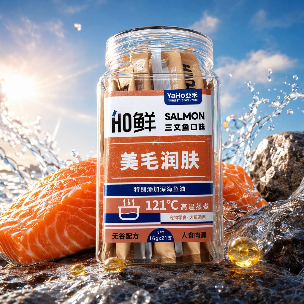 Yahe SALMON Salmon Pet Snacks 16g21 pieces, grain-free formula, high-temperature steamed, moisturizing and beautifying, in transparent glass bottle Specification image