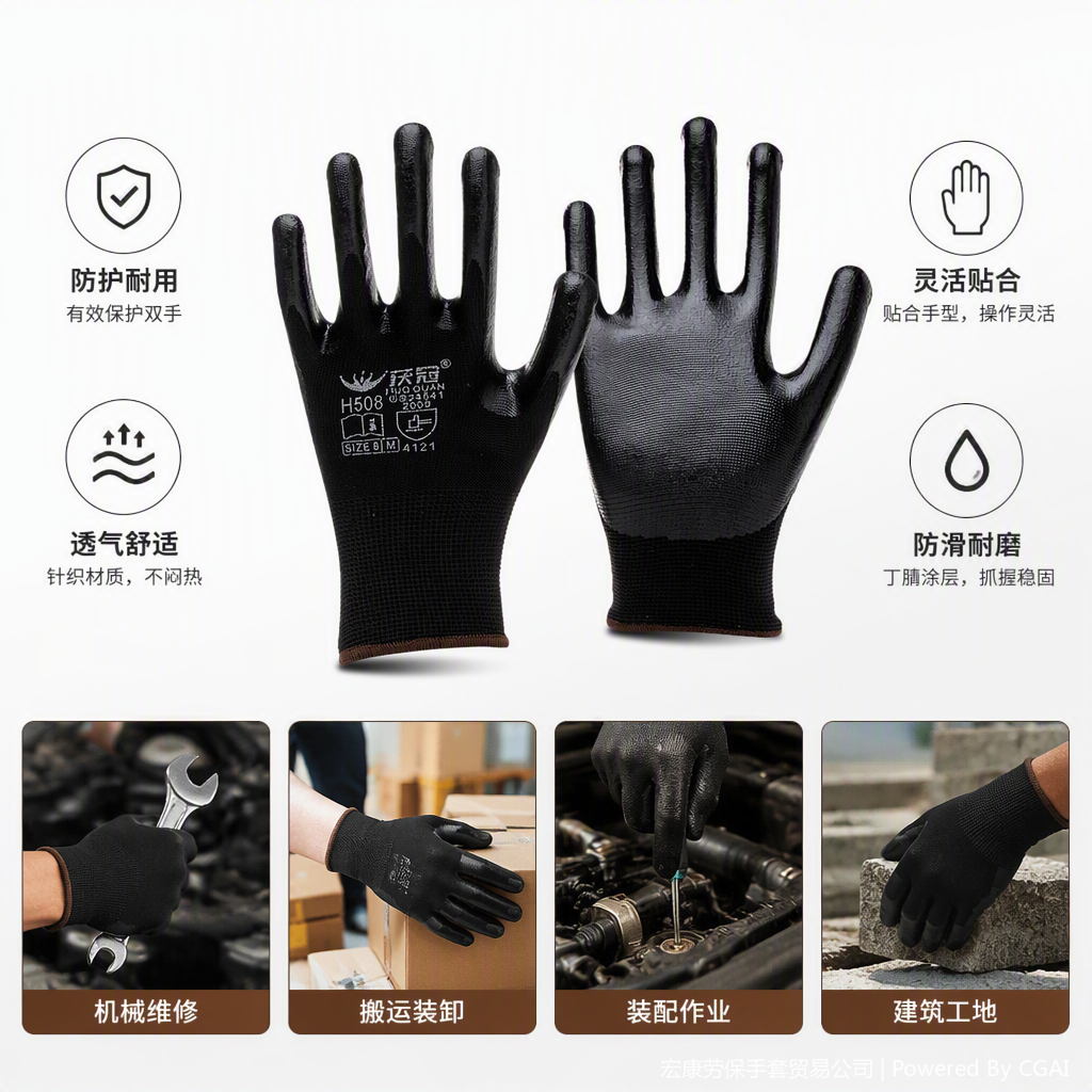 Guantes de protección negros multifuncionales resistentes a la abrasión resistente al aceite resistente a la punción guantes de protección laboral industrial antideslizante antiquímico esencial