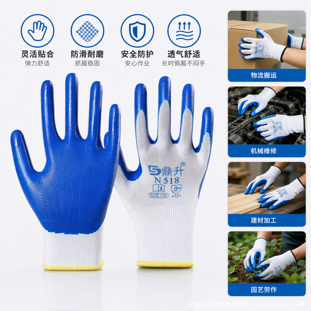 Guantes de protección azul transpirable y resistente al desgaste adecuado para la limpieza industrial del hogar a prueba de aceite impermeable duradero y cómodo