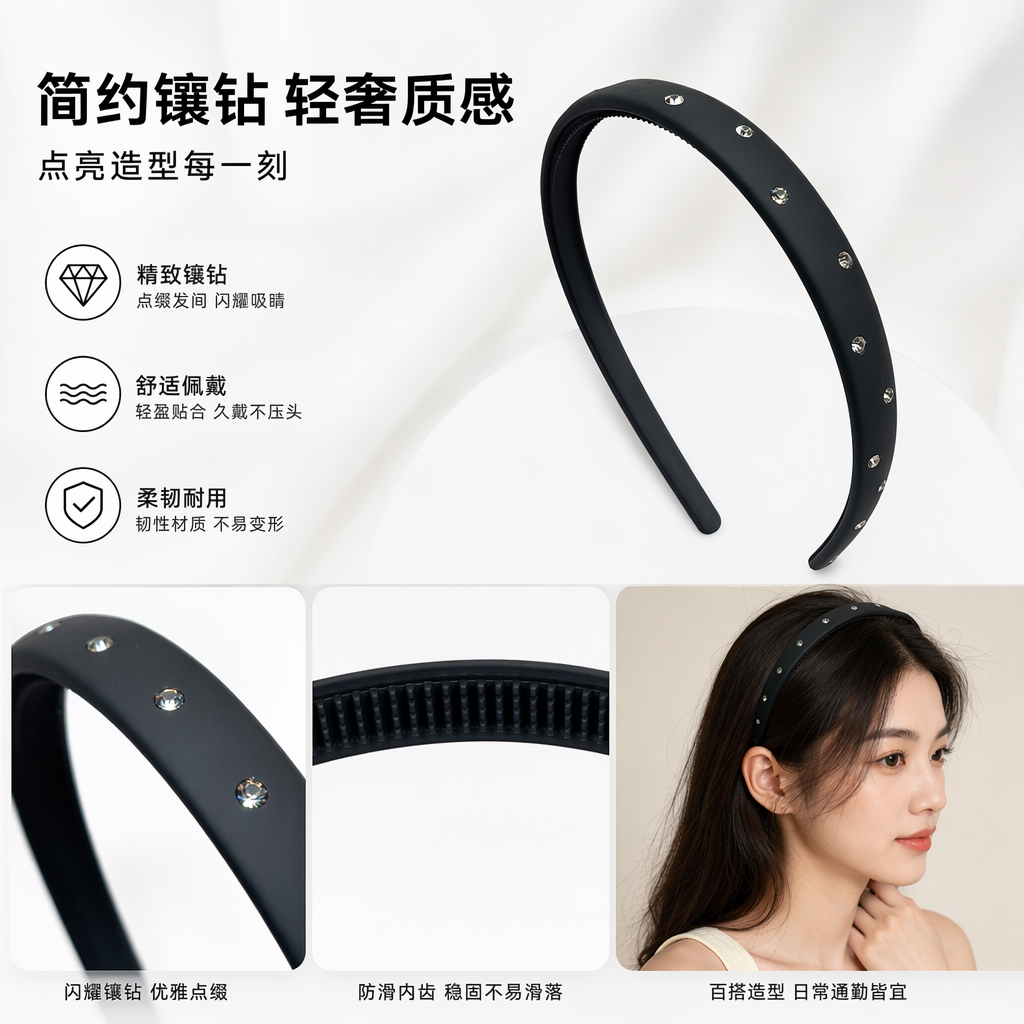 时尚黑色镶钻发箍女士发饰头饰百搭简约发带发夹发饰品详情2
